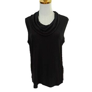 West End Women's Large Black Cowl Neck Sleeveless Dressy Silky Tank Top
